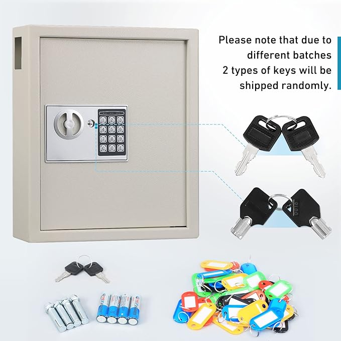 KYODOLED Electronic 40 Key Cabinet Wall Mount,Digital Key Safe Lock Box,Large Security Lockbox for House Key,Heavy Duty Combination Lock Storage,14.37'' X 11.8'' X3.93''(White,40 Keys)