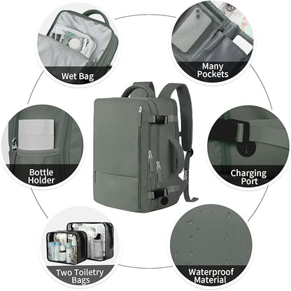 Hanples Women's Large 17.3 Inch Laptop Backpack, Olive Green, Waterproof, Suitable for Air Travel