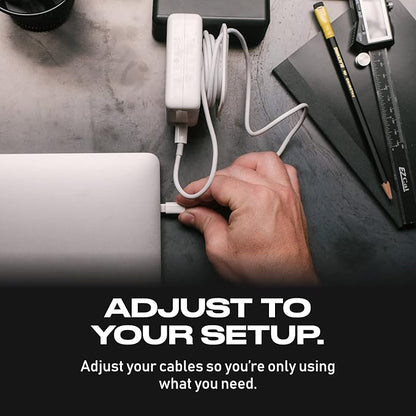 Fuse Reel The Side Kick Collapsible Charger Organizer and Travel Accessory,Usb-c, Compatible with MacBook and PC Charging Cords and Adapter Cable Management White