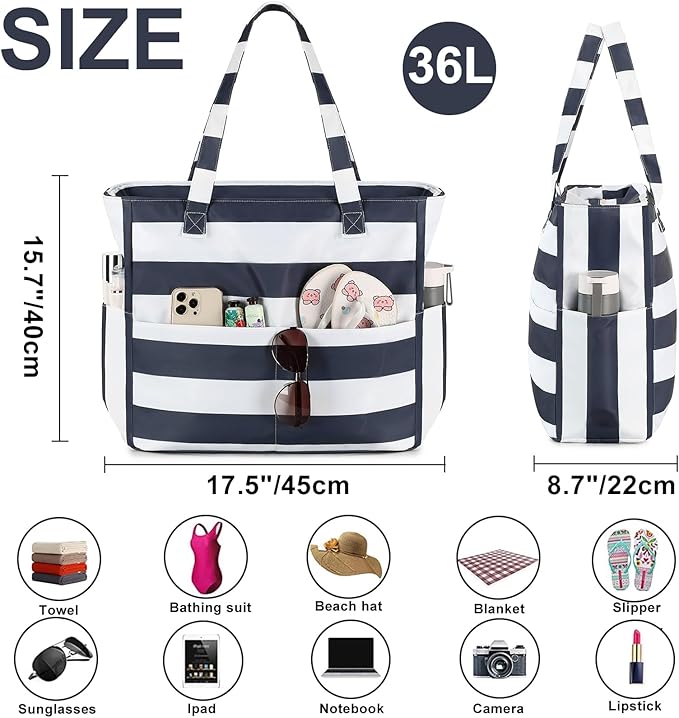 Waterproof Beach Tote Pool Bags for Women Ladies Extra Large Gym Tote Carry On Bag With Wet Compartment for Weekender Travel