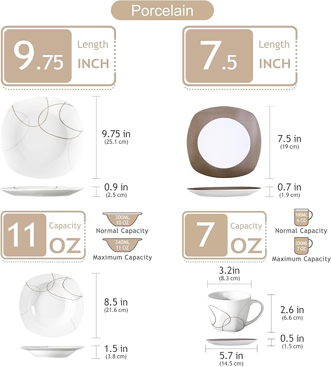 VEWEET 30 PCS Ceramic Dinnerware Sets