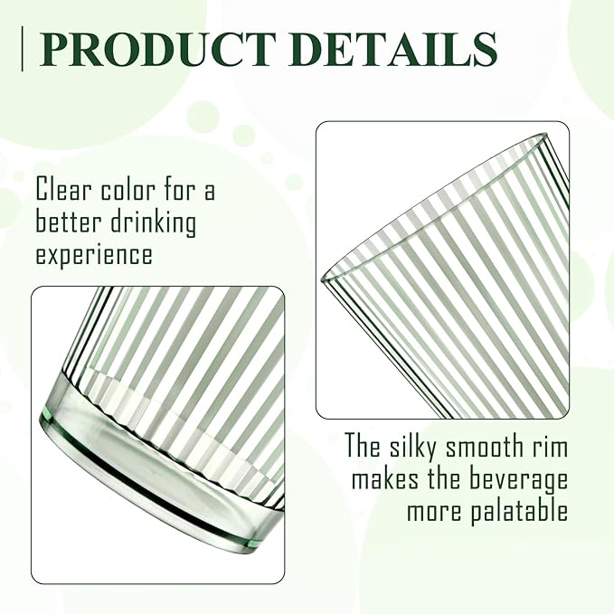 24 PCS Plastic Ribbed Drinking Glasses Green 10oz Vintage Ripple Stemless Wine