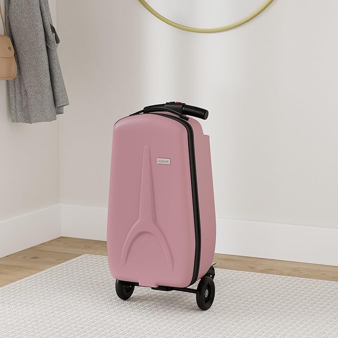 iubest Luggage Carry On Scooter Suitcase for Kids Age 4-15, Detachable & Foldable 4 in 1 Suitcase, Multifunctional Ride On Travel Trolley Scooter Combo-Pink