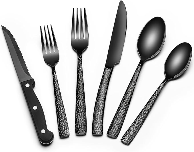 EWFEN 24-Piece Black Silverware Set