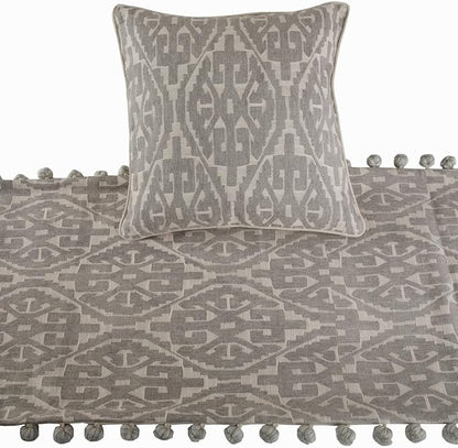 The HomeCentric Grey Bed Runner, King Size 90"x18" Decorative Bed Runner with 2 Matching Pillow Cover, Grey Cotton Bed Scarf in Aztec Pattern with Tassels - Grey Aztec
