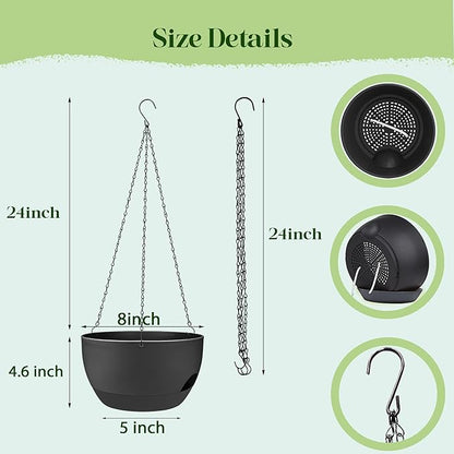 Set of 2-8 Inch Self Watering Hanging Planters