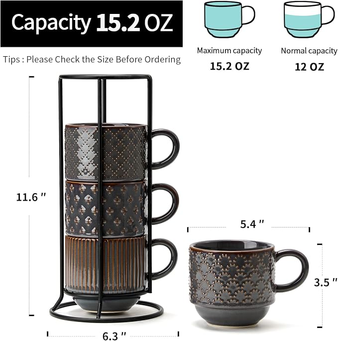 JIEMEI HOME Large Ceramic Coffee Mug Set of 4