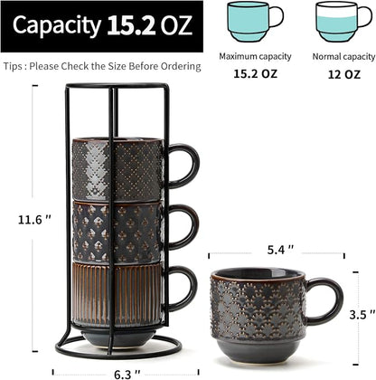 JIEMEI HOME Large Ceramic Coffee Mug Set of 4