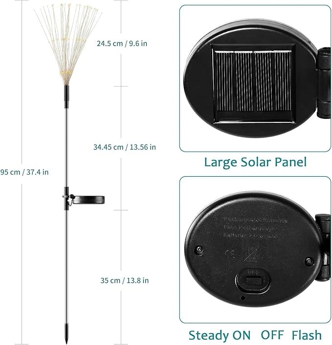 JJGoo Solar Firework Lights, 2 Pack 120 LEDs 2 Lighting Modes Solar Garden