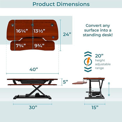 VERSADESK® PowerPro™ 40” x 24” Standing Desk Converter | 7.75” - 23.5” Electric Height Adjustable Sit to Stand Desk Riser w/ Keyboard Tray & USB Hub - Ergonomic Workstation for Home & Office, Cherry
