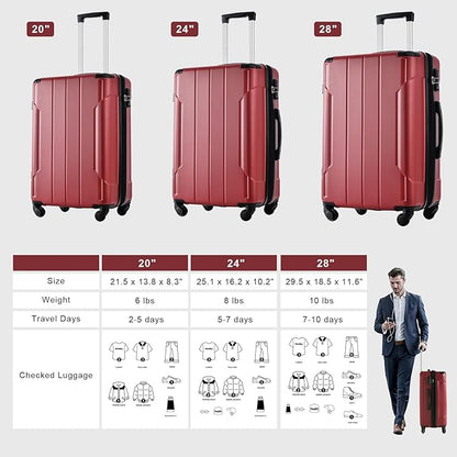 Merax Carry-On Luggage 22x14x9 airline approved, Hardshell ABS Suitcase with Spinner Wheels, TSA Lock, Lightweight Durable 20 Inch Travel Luggage for Men Women(Red)