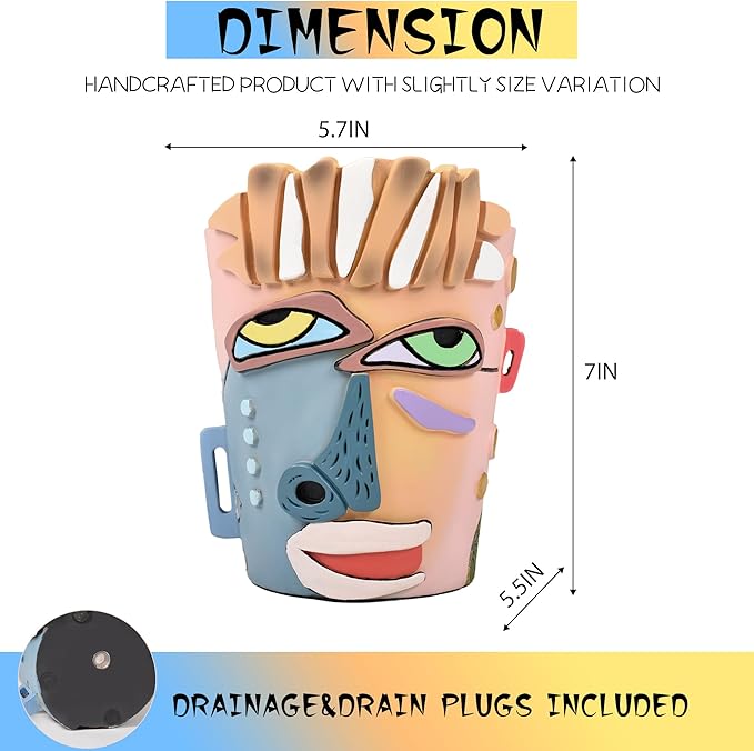 Abstract Face Planters Pots Head, Unique Head Planter