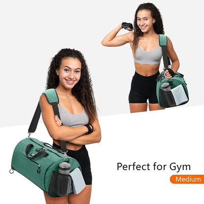 TOPDesign Gym Bag for Women & Men, Unisex Duffel Bag with Shoe Compartment & Wet Pocket for Travel Sports Gym (M Textured Green)