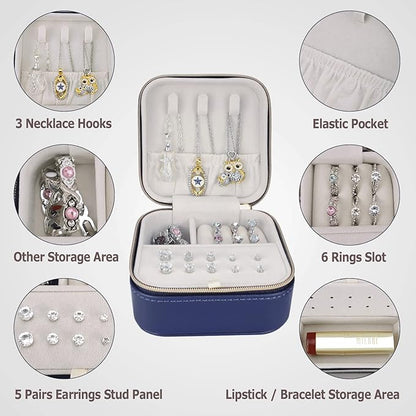 Travel Small Portable Mini Jewelry Case for collection Rings Necklaces Earrings and Lipstick Blue