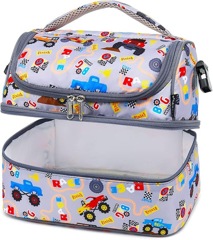 FlowFly Double Decker Cooler Insulated Lunch Bag Large Tote for Boys, Girls, Men, Women, With Adjustable Strap (Truck)