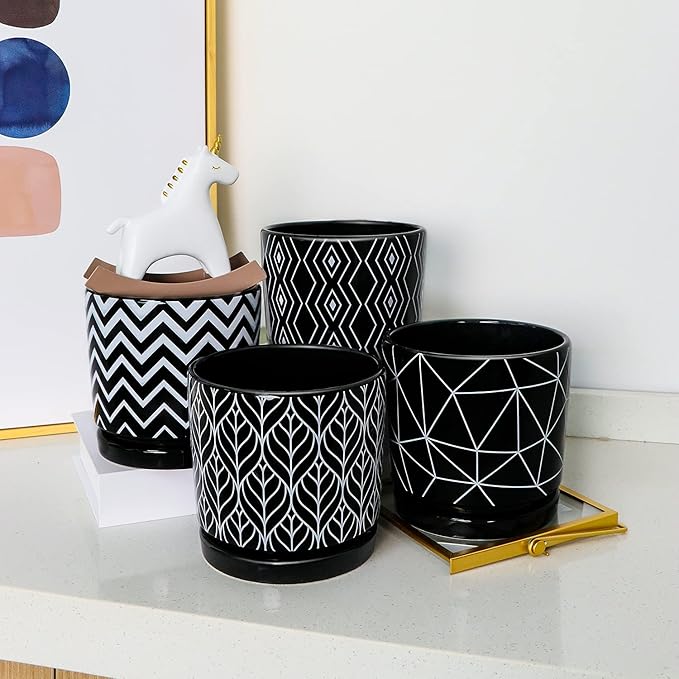 Ton Sin Flower Pots, 5.5 Inch Black Ceramic Planter