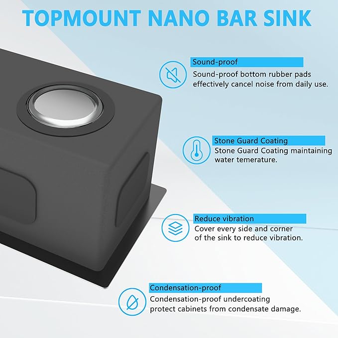 10 inch Bar Sink Undermount, 10x18 inch Small Bar Sink Gunmetal Black Undermount Small Kitchen Sinks 18 Gauge Single Bowl Wet Bar Sinks with Basket Strainer Drain