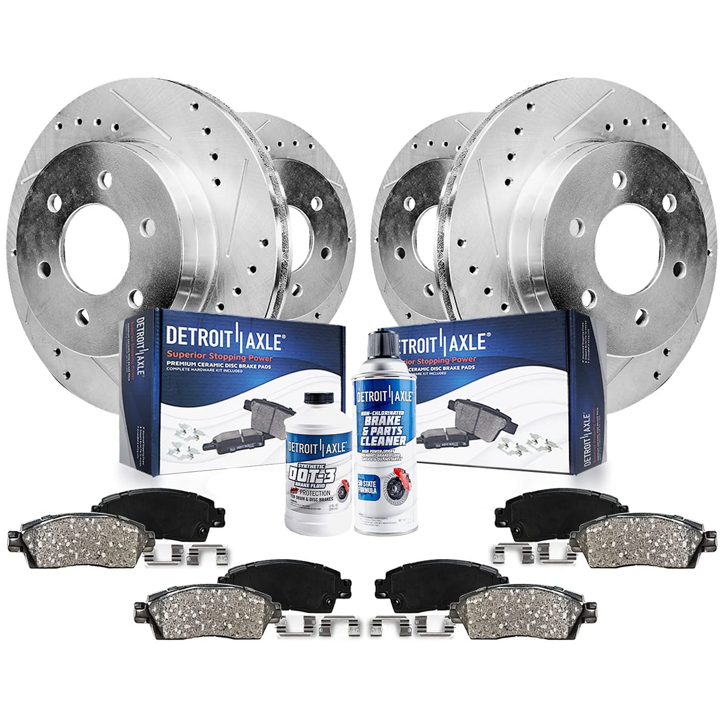 Detroit Axle - Brake Kit for Silverado Sierra Suburban Avalanche 1500 Tahoe Yukon Escalade Drilled & Slotted Disc Brake Rotors C