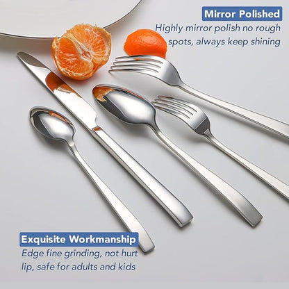 40 Piece Silverware Set Service for 8, EIUBUIE Premium Stainless Steel Cutlery Set, Mirror Polished Flatware Sets Heavy Duty and Solid, Modern Kitchen Eating Utensils Sets Include Spoons Forks Knives