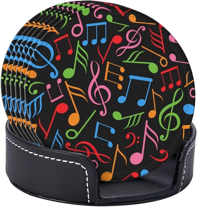 6 Pcs Colorful Music Note Leather Coasters