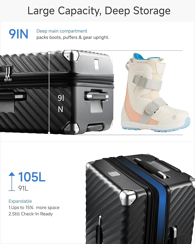 Trunk Luggage, Expandable PC Hard Shell Large Checked 28 Inch Suitcase with Shock - Absorbing Wheels & TSA Lock, Charcoal Metallic, 91L - 105L