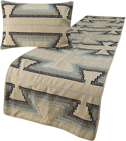 The HomeCentric King Queen Twin Blue & Ivory Luxury Twin 53"x18" Bed Runner Without Pillow Cover, Embroidered Bed Scarf on Cotton Fabric - Aztec Armour