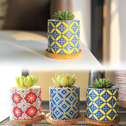 6 Pack Succulent Pots with Drainage Hole, 3 inch Ceramic Succulent Planter with