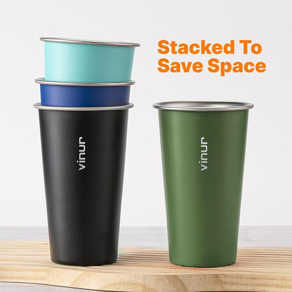 20 oz Stainless Steel Cups-Colorful Stackable Metal Drinking Glasses 4 Pcs |