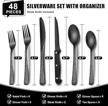 49-Piece Black Silverware Set