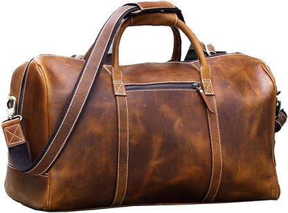 KomalC Leather Duffel Bags for Men and Women Full Grain Leather Travel Overnight Weekend Leather Bags Sports Gym Duffel for Men (Tan, 20 Inch)