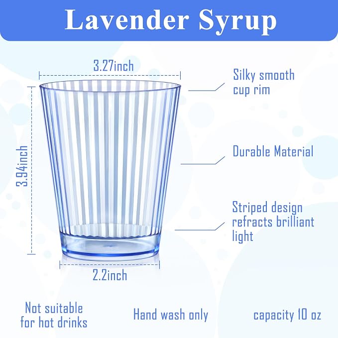 48 PCS Plastic Ribbed Drinking Glasses 10oz Blue Vintage Ripple Stemless Wine