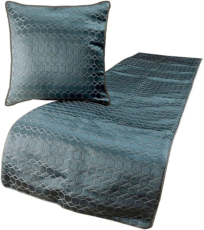 The HomeCentric King Queen Twin Blue Decorative King 90"x18" Bed Runner Without Pillow Cover, Hexagon Pattern Bed Scarf on Jacquard Fabric - Hexagon Lagoon
