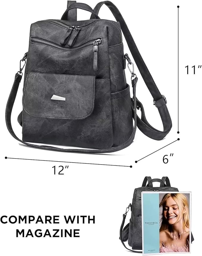PU Leather Backpack Purse for Women Fashion Multipurpose Design Handbag Ladies Shoulder Bags Travel Backpack Black