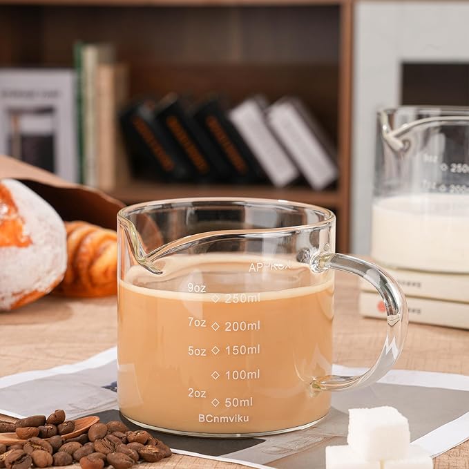BCnmviku Espresso Cup Measuring Cup Triple Pitcher Milk Cup 250ML/8.5OZ