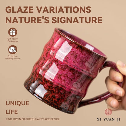 Rustic Red Ceramic Coffee Mug 15oz – Handcrafted Unique Gift