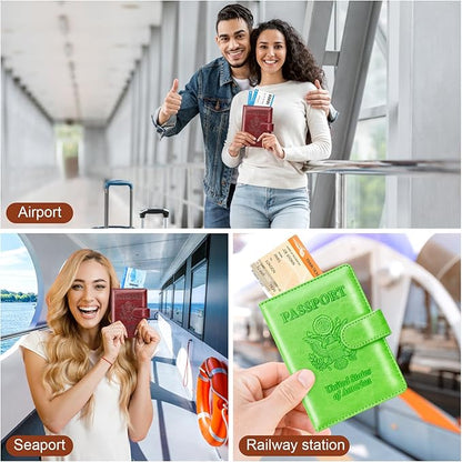 Herain Passport Holder for Travel Cruise Essentials, 2 Pcs Passport Cover Wallet Case Women Men Family, RFID Passports Book Card Holders Travel Accessorie Gifts Must Haves