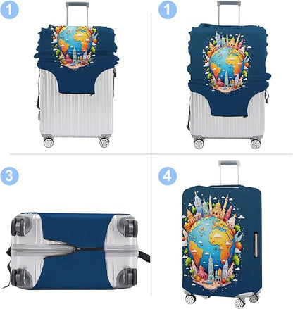 Luggage Cover Washable Suitcase Protector Anti-Scratch,Stretchable Fit for 20-34Inch Luggage Durable Travel Bag Cover with Zipper Closure (Earth, L(fits 28-30Inch suitcase))