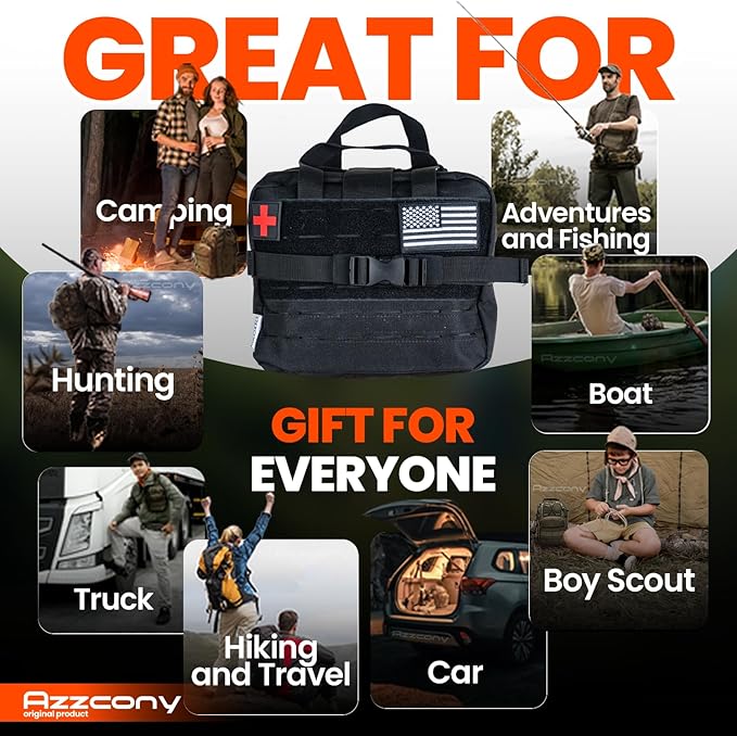 Emergency Survival Kit with First Aid Gears and Supplies - EDC Go Bugout Bag - Get Home Backpack for Camping Outdoor - Tactical Military Molle Pouch Grade - Gift for Man Woman