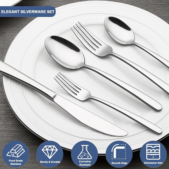 30-Piece Silverware Set for 6, Wildone Premium Stainless Steel Flatware Set