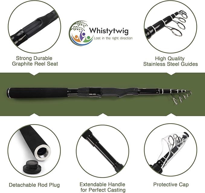 Whistytwig Telescopic Fishing Rod - Versatile Retractable Telescoping Fishing Pole, Collapsible Fishing Rod, Ideal Travel Rod