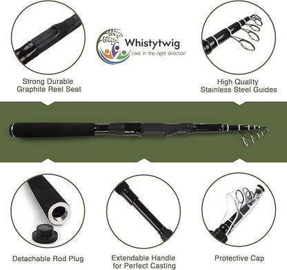 Whistytwig Telescopic Fishing Rod - Versatile Retractable Telescoping Fishing Pole, Collapsible Fishing Rod, Ideal Travel Rod