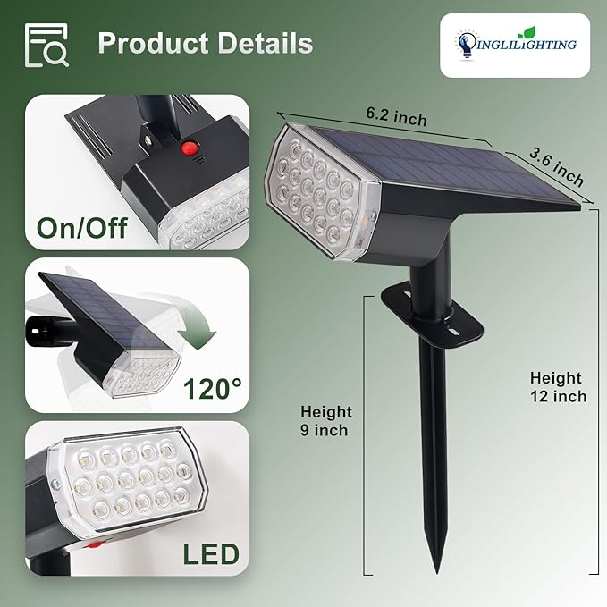 DINGLILIGHTING Waterproof Solar Lights Outdoor: IP65 Led Spot Light Decorations
