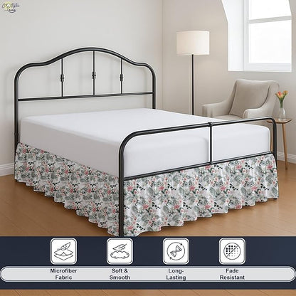 Cottington Lane Ruffled Bed Skirt Queen Size with Split Corner, Brushed Microfiber Hotel Quality Dust Ruffle, 12 Inch Drop Gathered Bedskirt, Soft, Stylish, Shrink & Fade Resistant, Petal Dream
