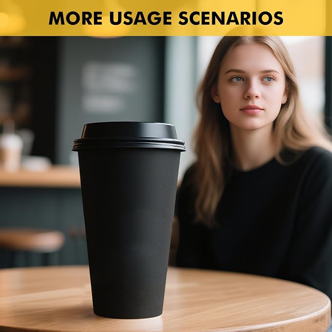 RACETOP 16 oz 100 Pack Black Disposable Coffee Cups