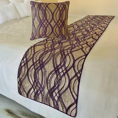 The HomeCentric King/Queen/Twin Plum Designer Queen 74"x18" Bed Runner Without Pillow Cover, Quilted Bed Scarf on Jacquard Fabric - Plum Swirls