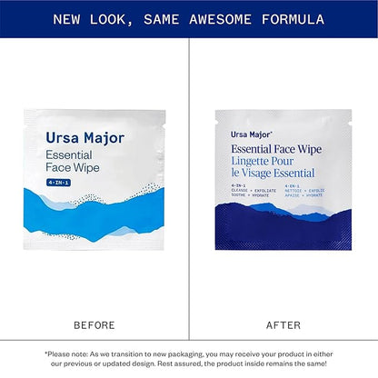 Ursa Major Essential Face Wipes | Natural, Biodegradable, Cruelty-Free | Cleanse, Exfoliate, Soothe and Hydrate | Individually Wrapped | 40 count