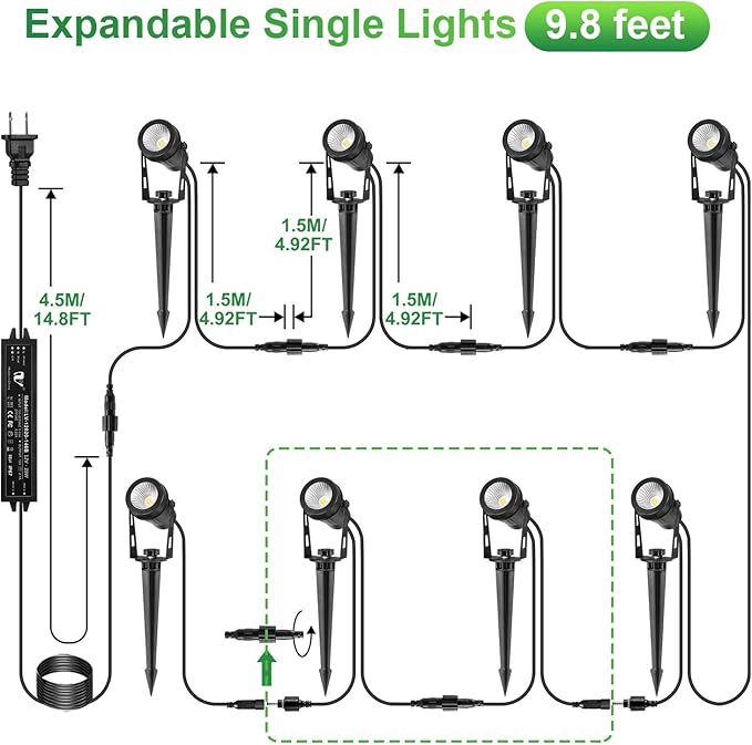 2 Pack Extendable Outdoor Landscape Lights, 12V Low Voltage Landscape Lighting