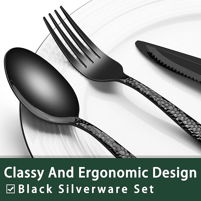 EWFEN 24-Piece Black Silverware Set