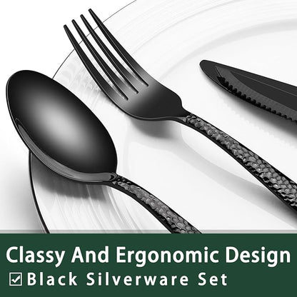 EWFEN 24-Piece Black Silverware Set
