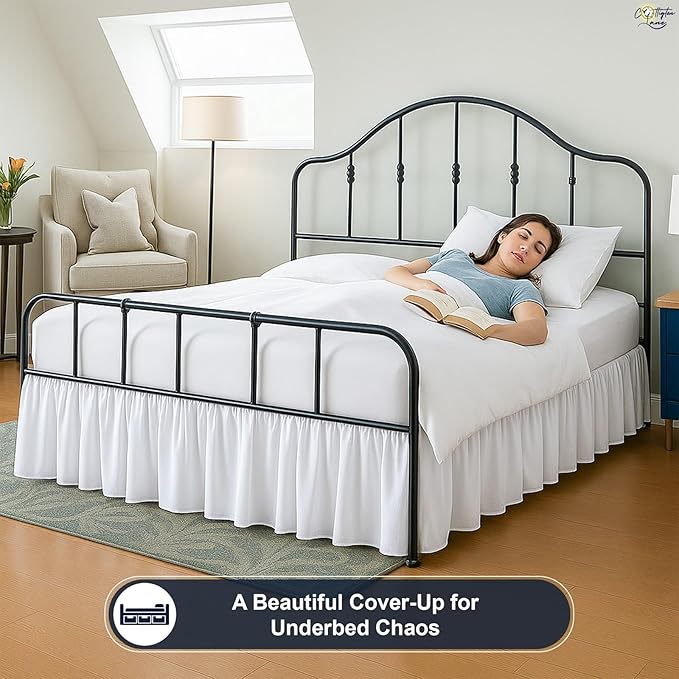 Cottington Lane Ruffled Bed Skirt King Size with Split Corner, Brushed Microfiber Hotel Quality White Dust Ruffle, 14 Inch Drop Gathered Bedskirt, Soft and Stylish, Shrinkage and Fade Resistant